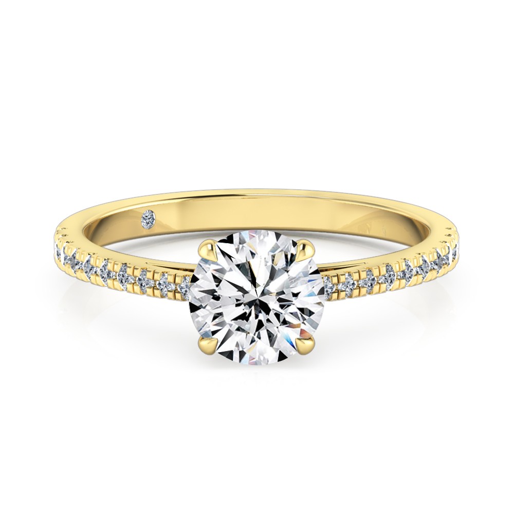 Round Cut Diamond Band Diamond Engagement Ring 18K Yellow Gold