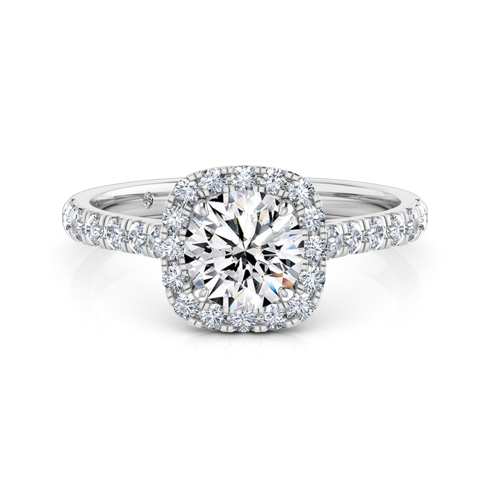 Round Cut Halo Diamond Engagement Ring Platinum