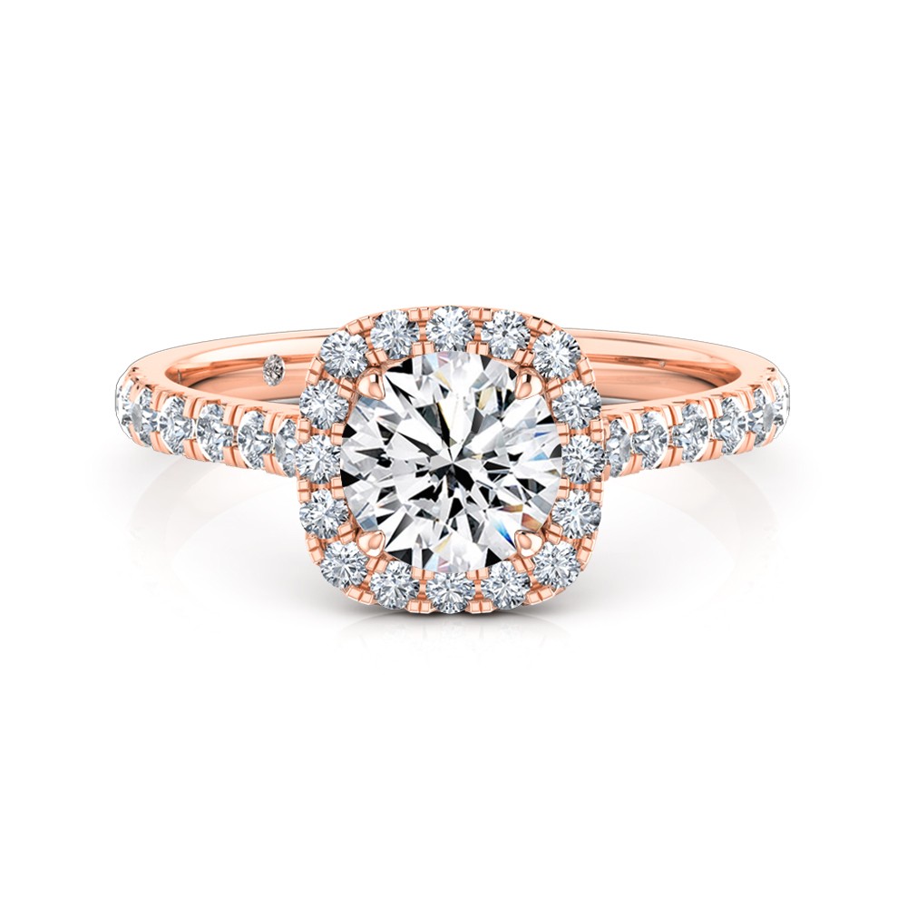 Round Cut Halo Diamond Engagement Ring 18K Rose Gold