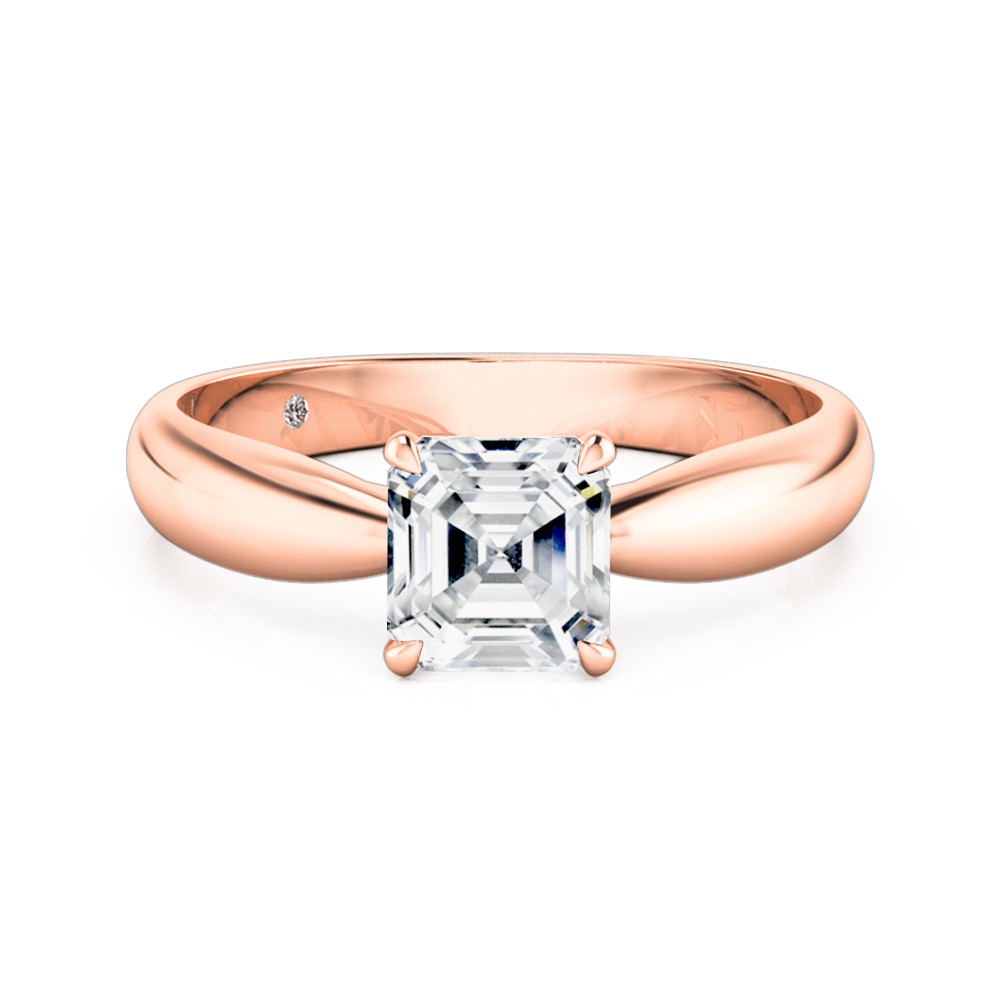 Asscher Cut Solitaire Diamond Engagement Ring 18K Rose Gold