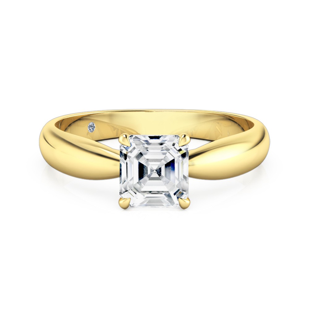 Asscher Cut Solitaire Diamond Engagement Ring 18K Yellow Gold