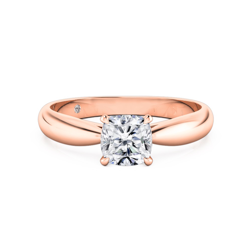 Cushion Cut Solitaire Diamond Engagement Ring 18K Rose Gold