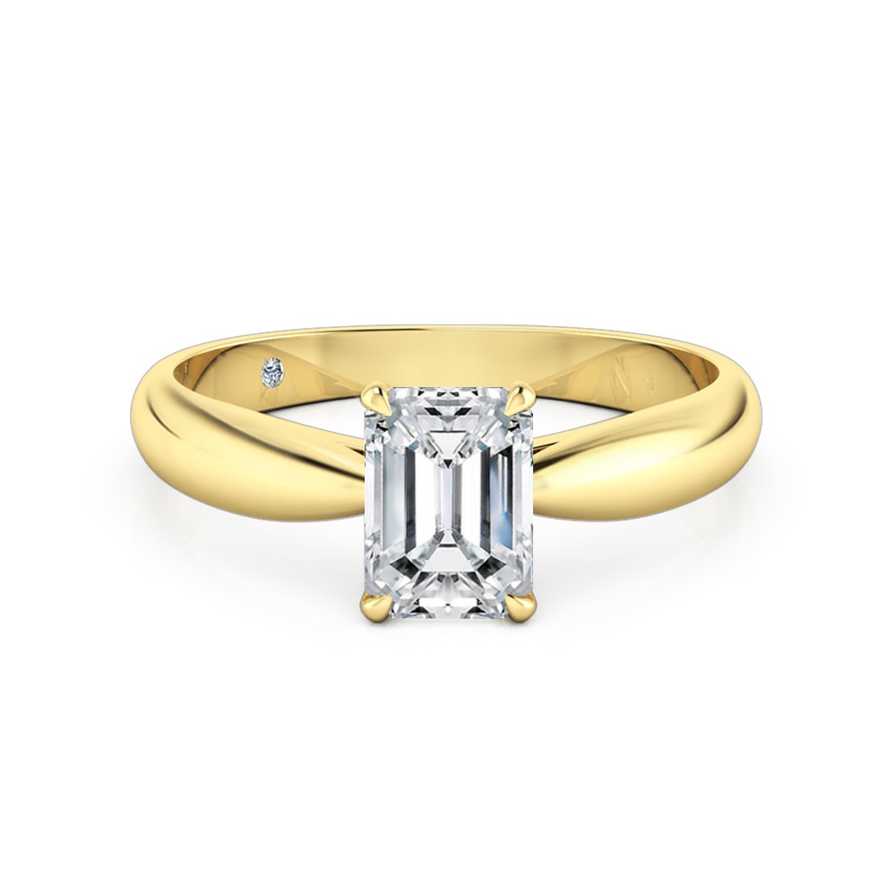 Emerald Cut Solitaire Diamond Engagement Ring 18K Yellow Gold