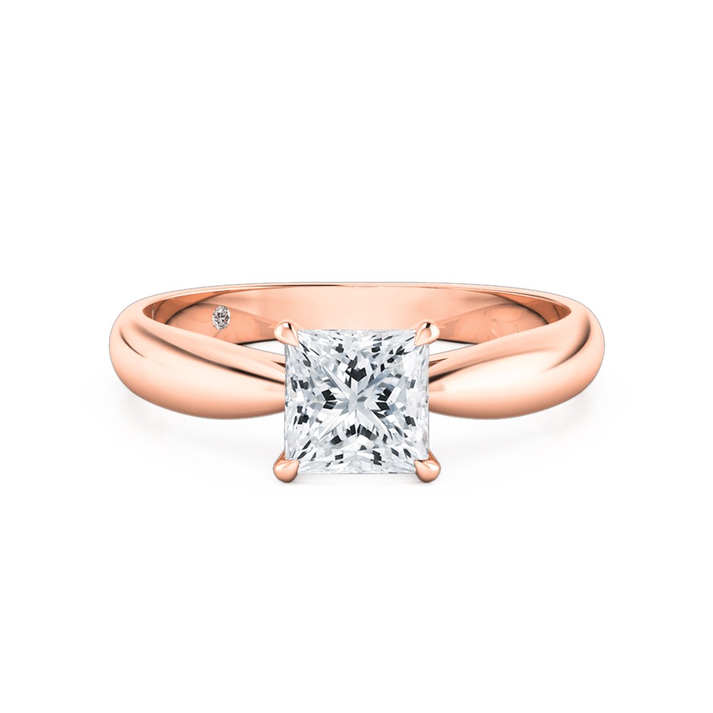 Princess Cut Solitaire Diamond Engagement Ring 18K Rose Gold