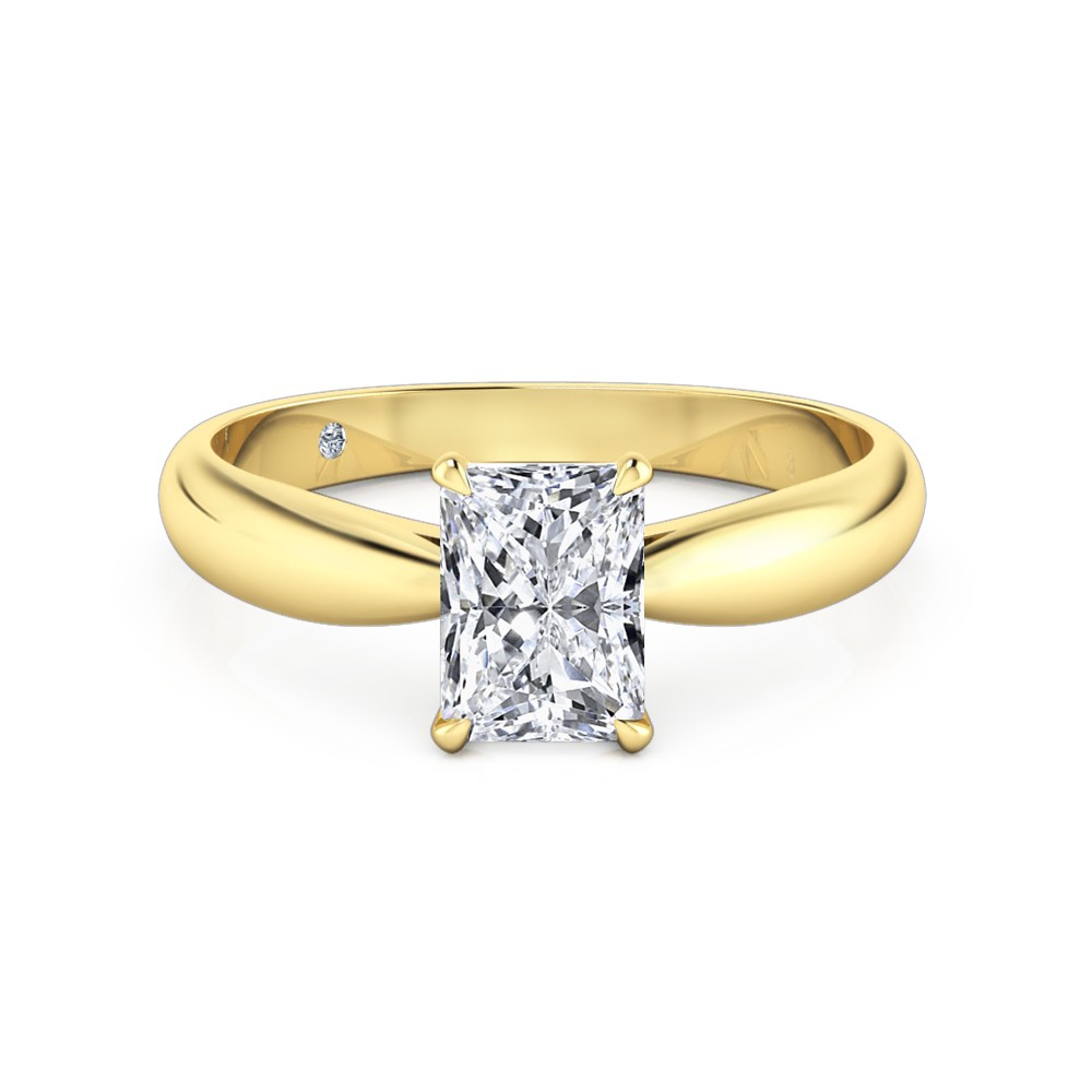 Radiant Cut Solitaire Diamond Engagement Ring 18K Yellow Gold