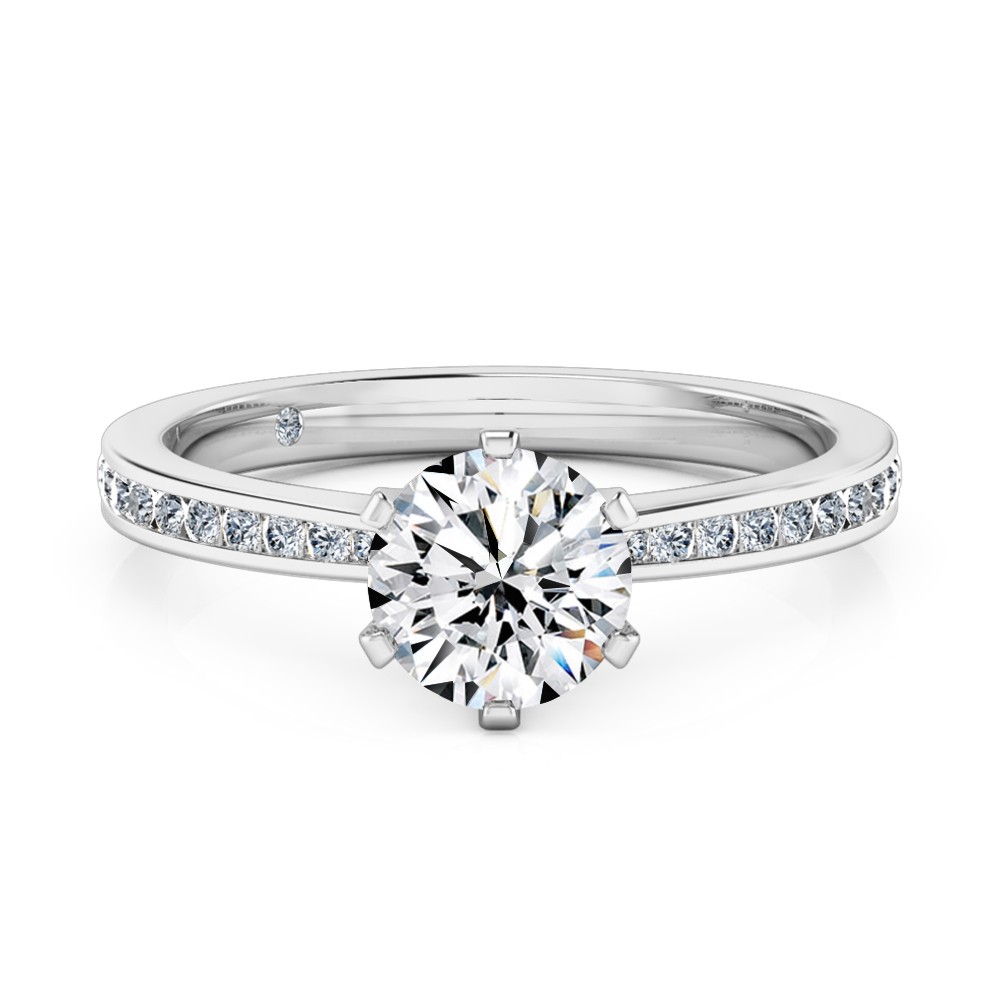 Round Cut Diamond Band Diamond Engagement Ring Platinum