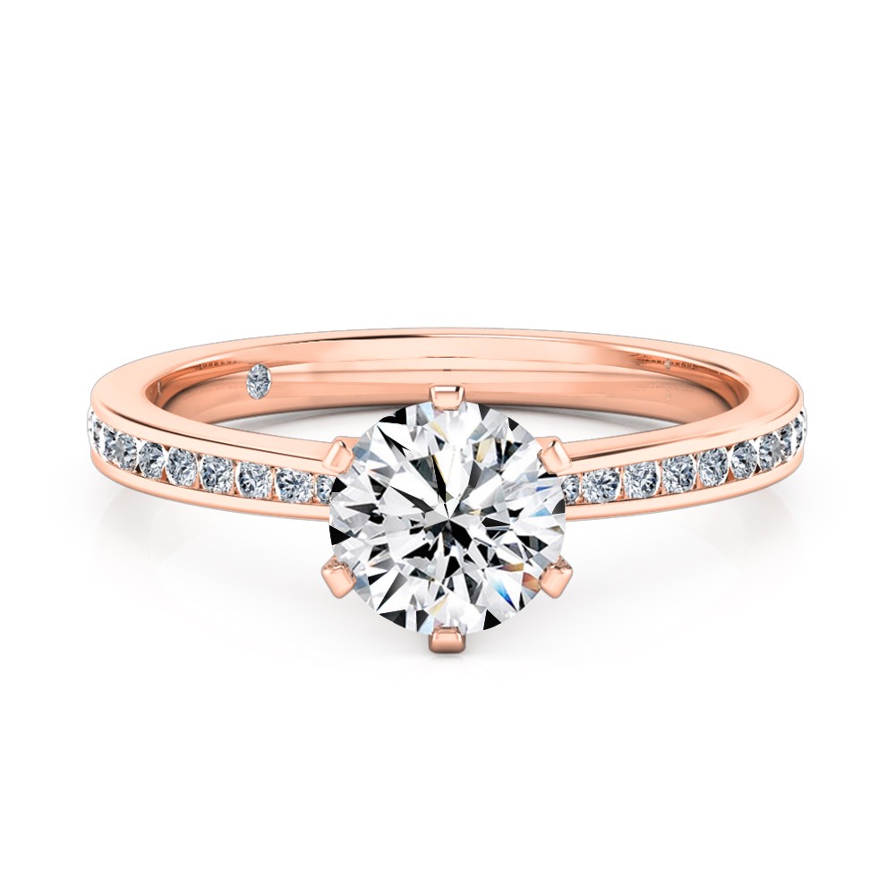 Round Cut Diamond Band Diamond Engagement Ring 18K Rose Gold