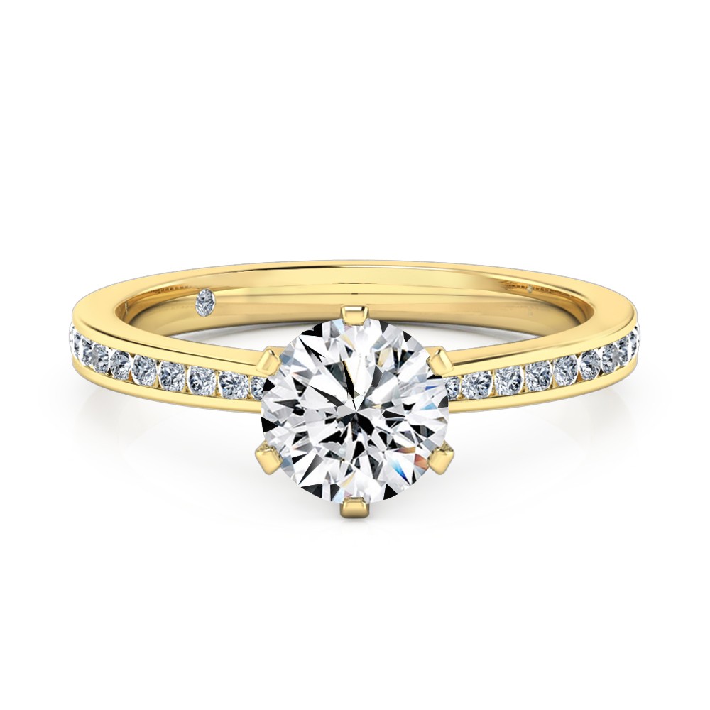 Round Cut Diamond Band Diamond Engagement Ring 18K Yellow Gold