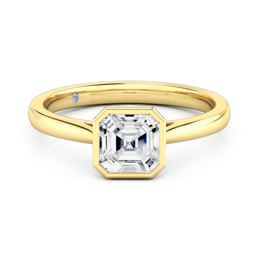 Asscher Cut Solitaire Diamond Engagement Ring 18K Yellow Gold