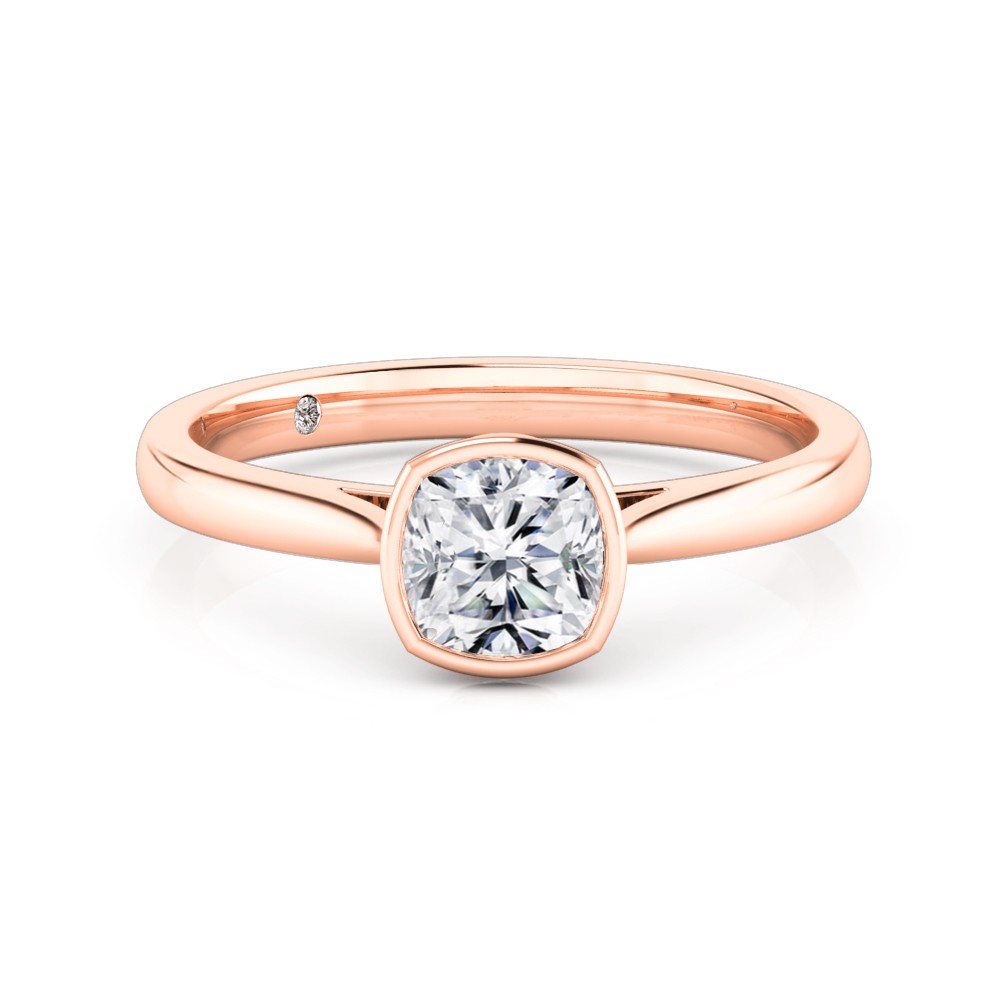 Cushion Cut Solitaire Diamond Engagement Ring 18K Rose Gold