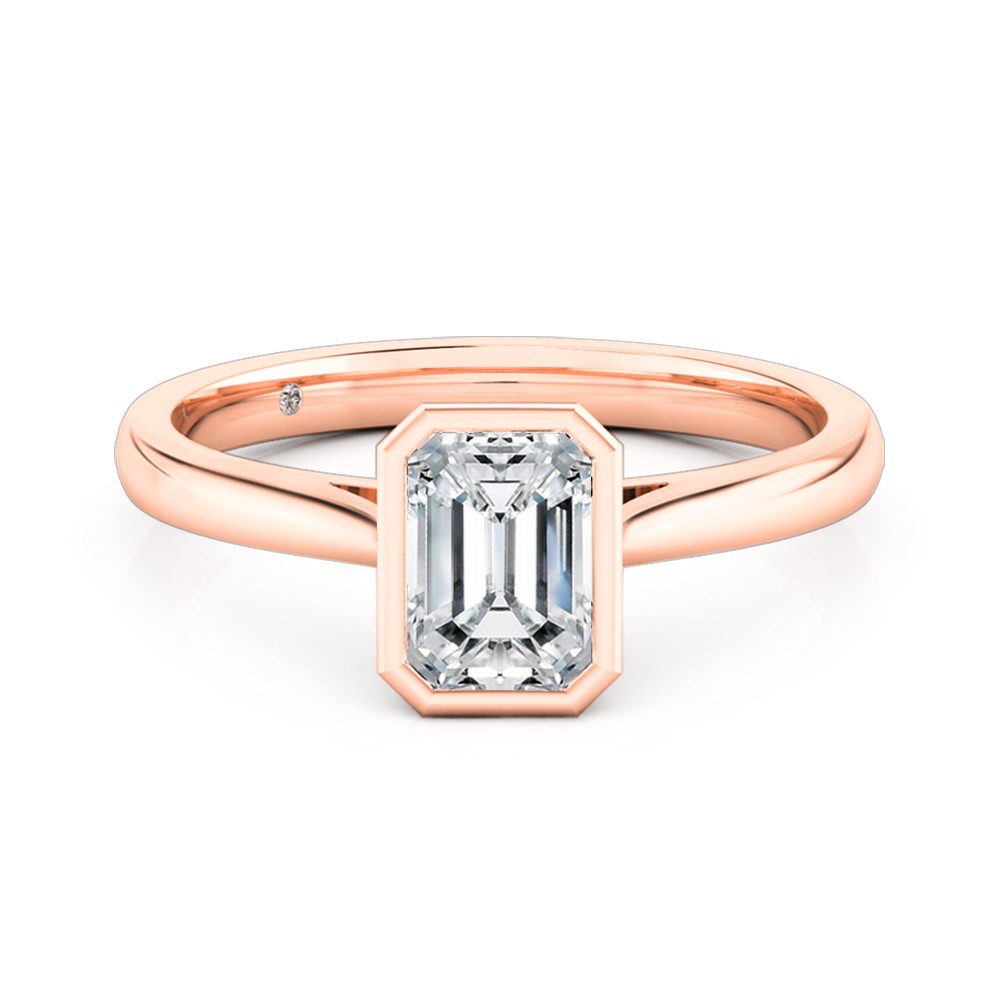 Emerald Cut Solitaire Diamond Engagement Ring 18K Rose Gold