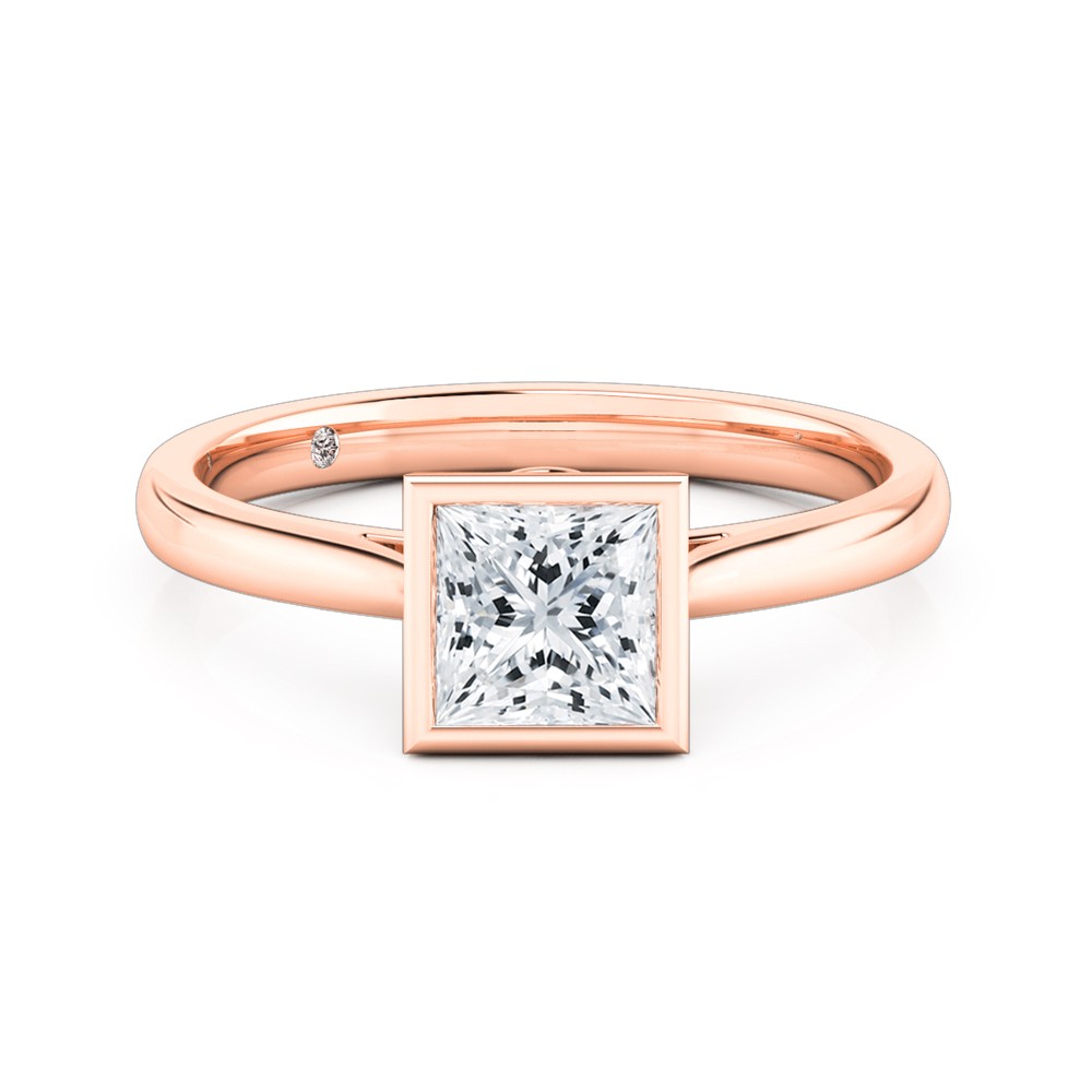 Princess Cut Solitaire Diamond Engagement Ring 18K Rose Gold