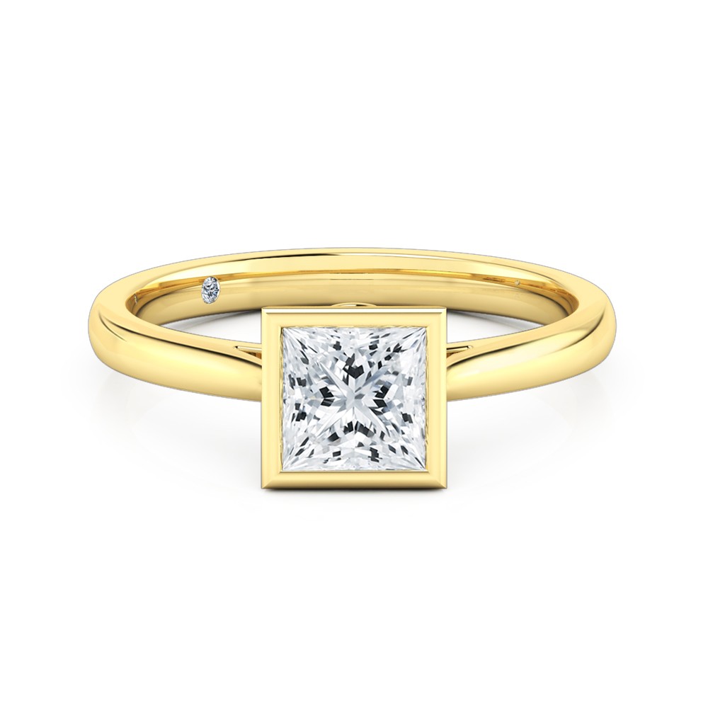 Princess Cut Solitaire Diamond Engagement Ring 18K Yellow Gold