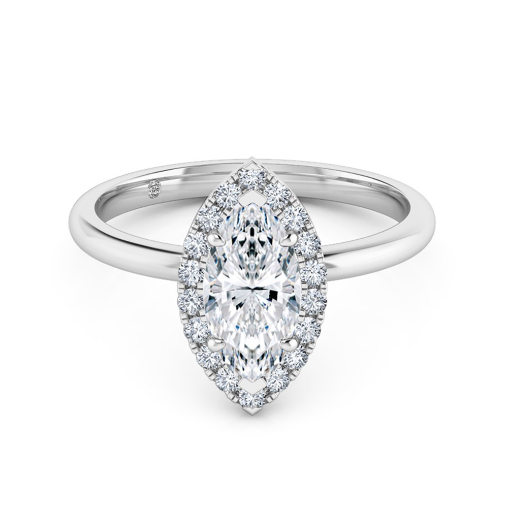 Marquise Cut Halo Diamond Engagement Ring 18K White Gold