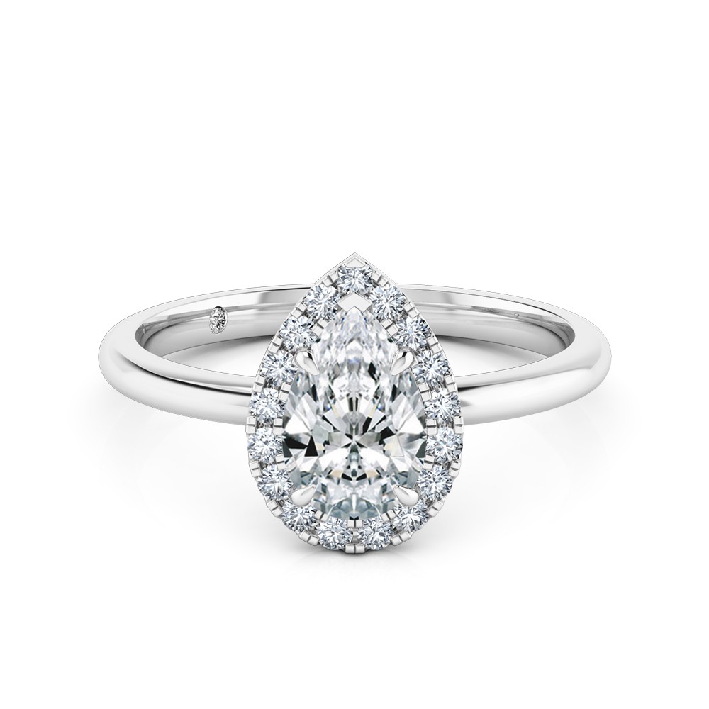 Pear Cut Halo Diamond Engagement Ring 18K White Gold