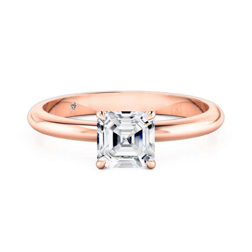 Asscher Cut Solitaire Diamond Engagement Ring 18K Rose Gold