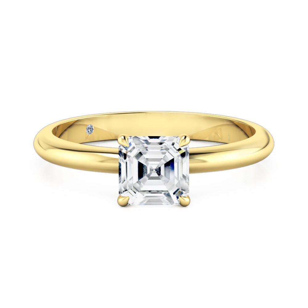 Asscher Cut Solitaire Diamond Engagement Ring 18K Yellow Gold