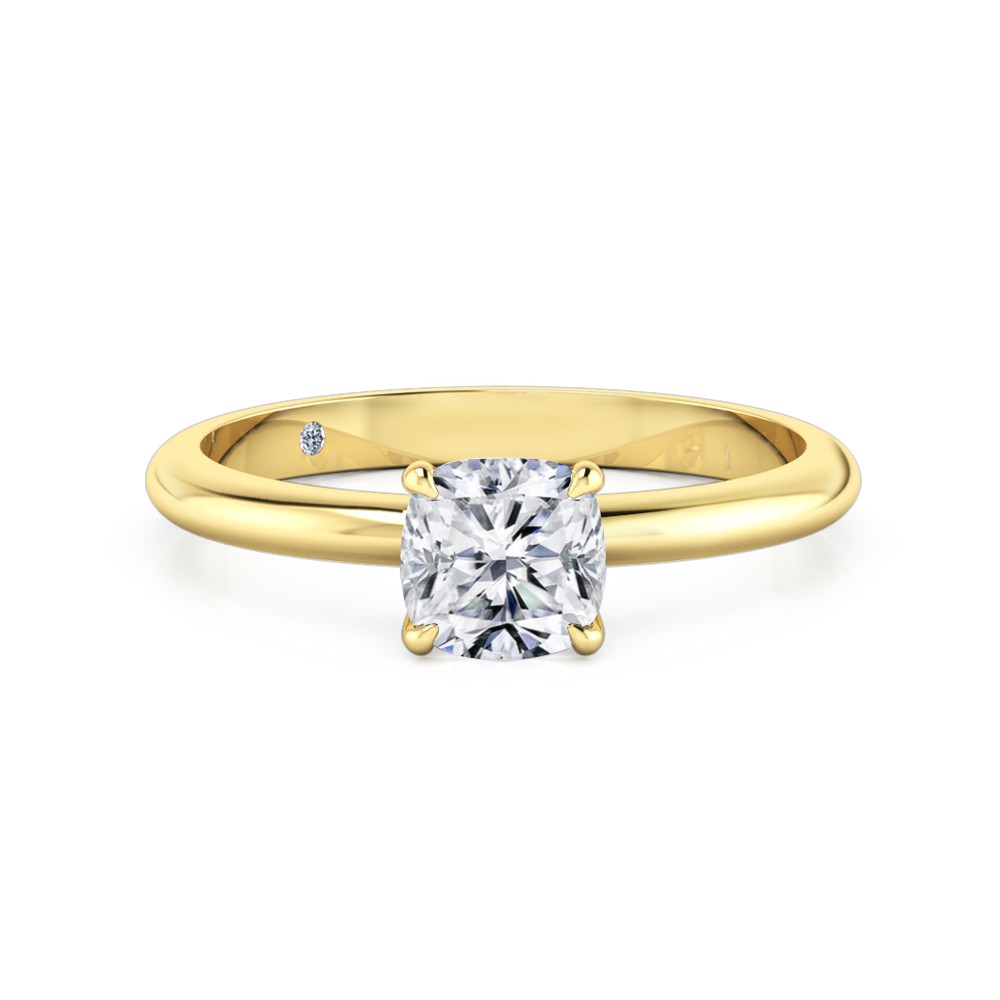 Cushion Cut Solitaire Diamond Engagement Ring 18K Yellow Gold