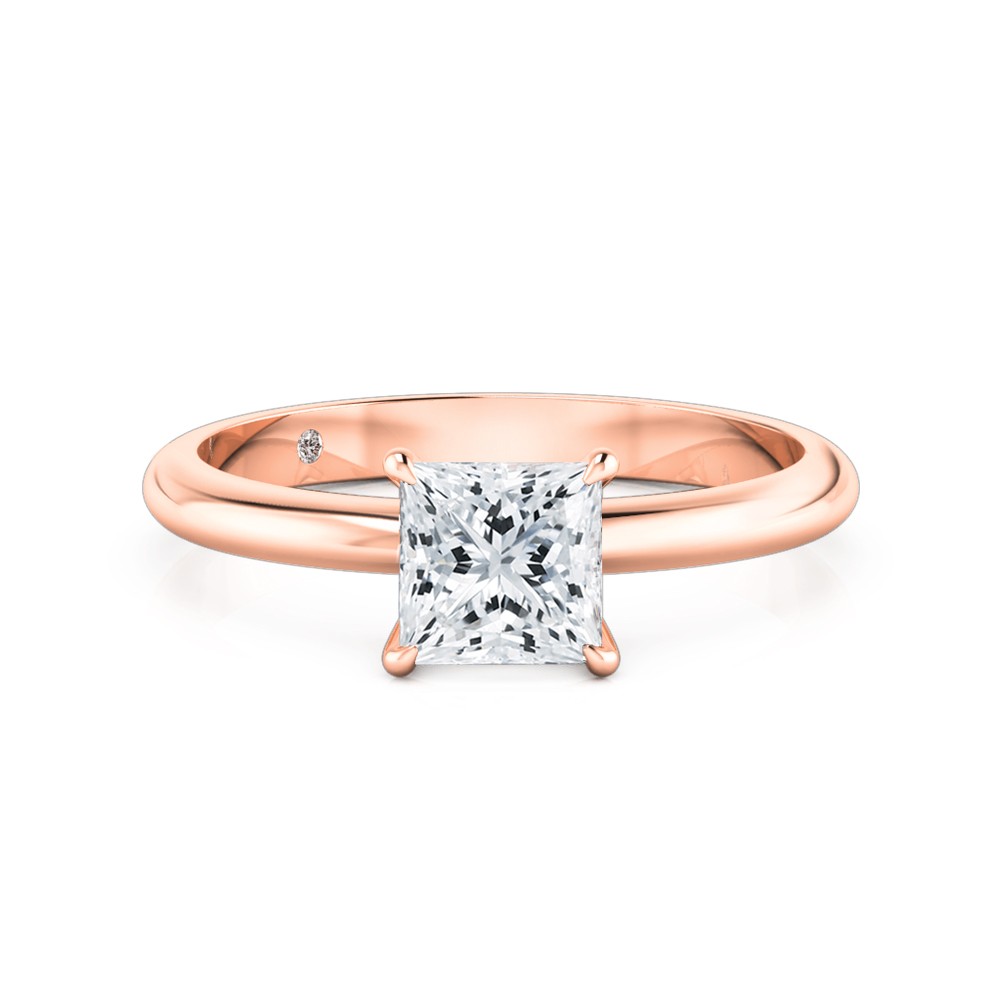 Princess Cut Solitaire Diamond Engagement Ring 18K Rose Gold