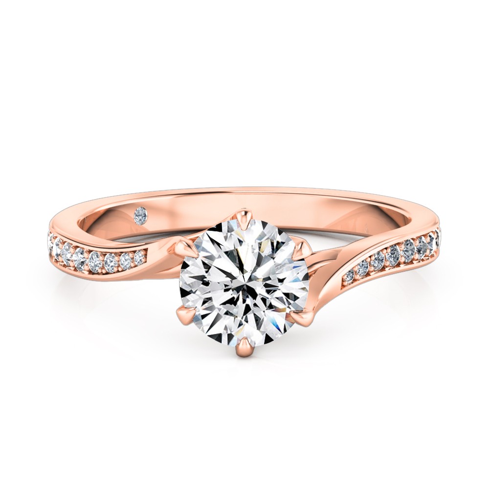 Round Cut Diamond Band Diamond Engagement Ring 18K Rose Gold