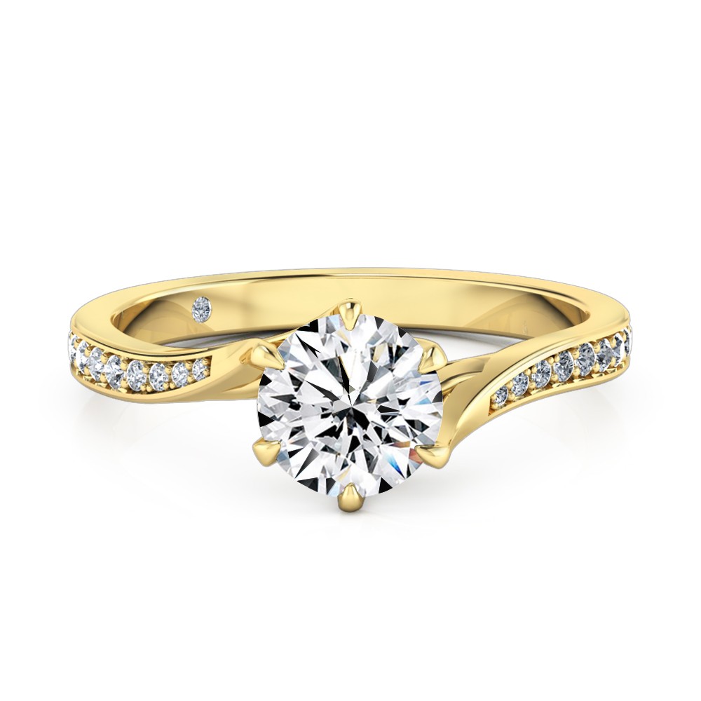 Round Cut Diamond Band Diamond Engagement Ring 18K Yellow Gold