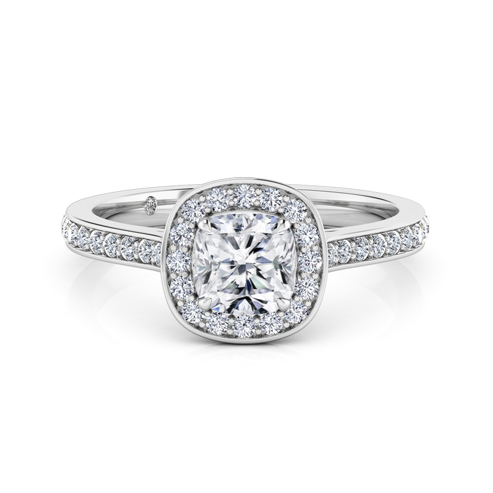 Cushion Cut Halo Diamond Engagement Ring 18K White Gold