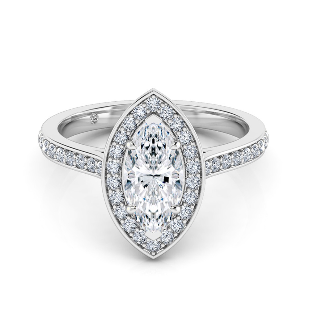 Marquise Cut Halo Diamond Engagement Ring 18K White Gold
