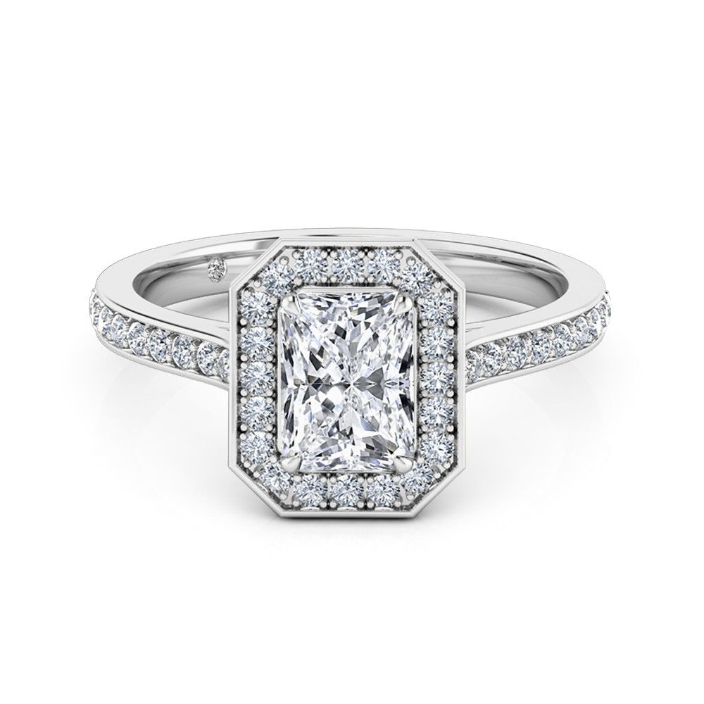 Radiant Cut Halo Diamond Engagement Ring 18K White Gold