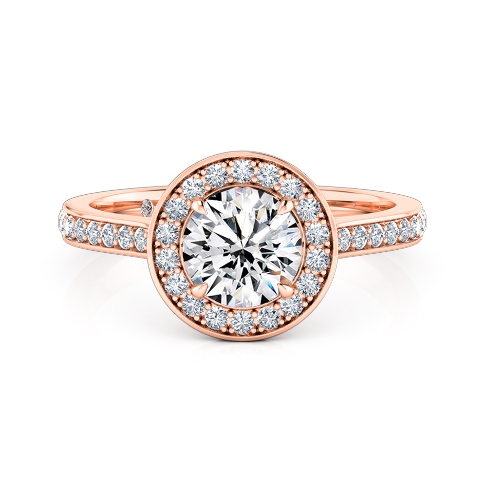 Round Cut Halo Diamond Engagement Ring 18K Rose Gold
