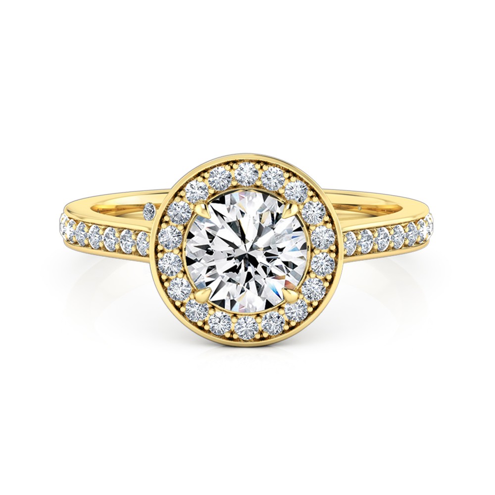 Round Cut Halo Diamond Engagement Ring 18K Yellow Gold