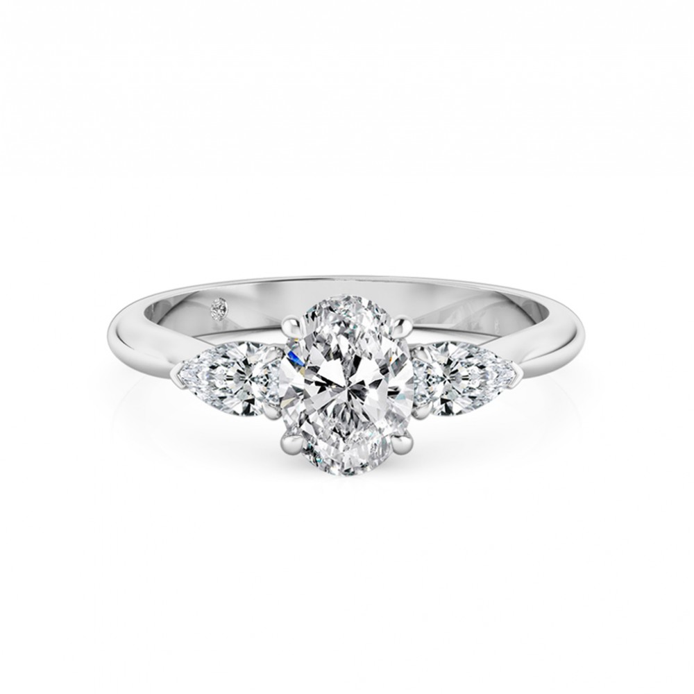 Oval Cut Trilogy Diamond Engagement Ring 18K White Gold