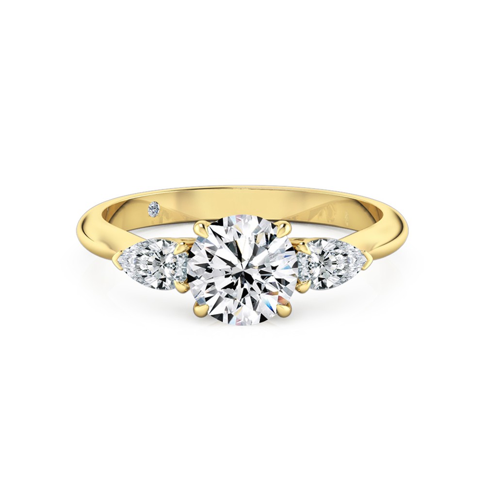 Round Cut Trilogy Diamond Engagement Ring 18K Yellow Gold