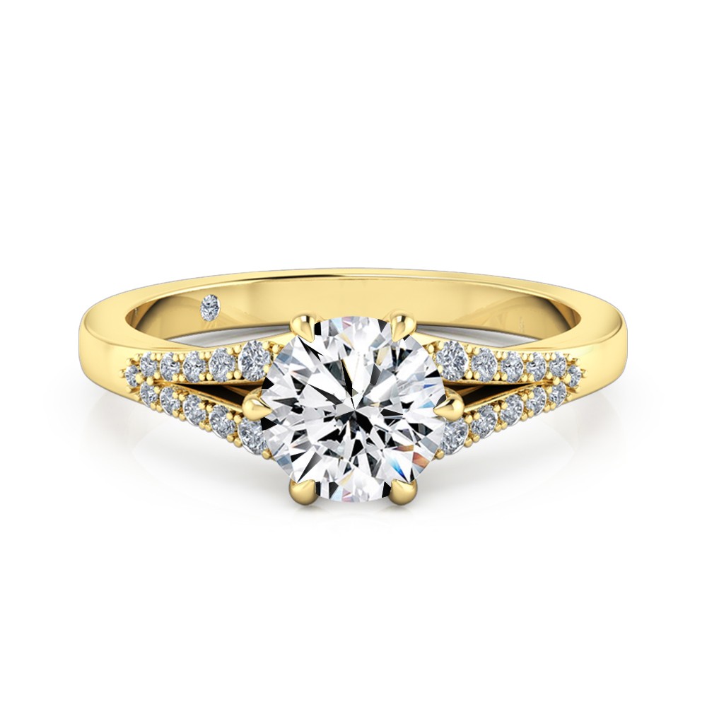 Round Cut Diamond Band Diamond Engagement Ring 18K Yellow Gold