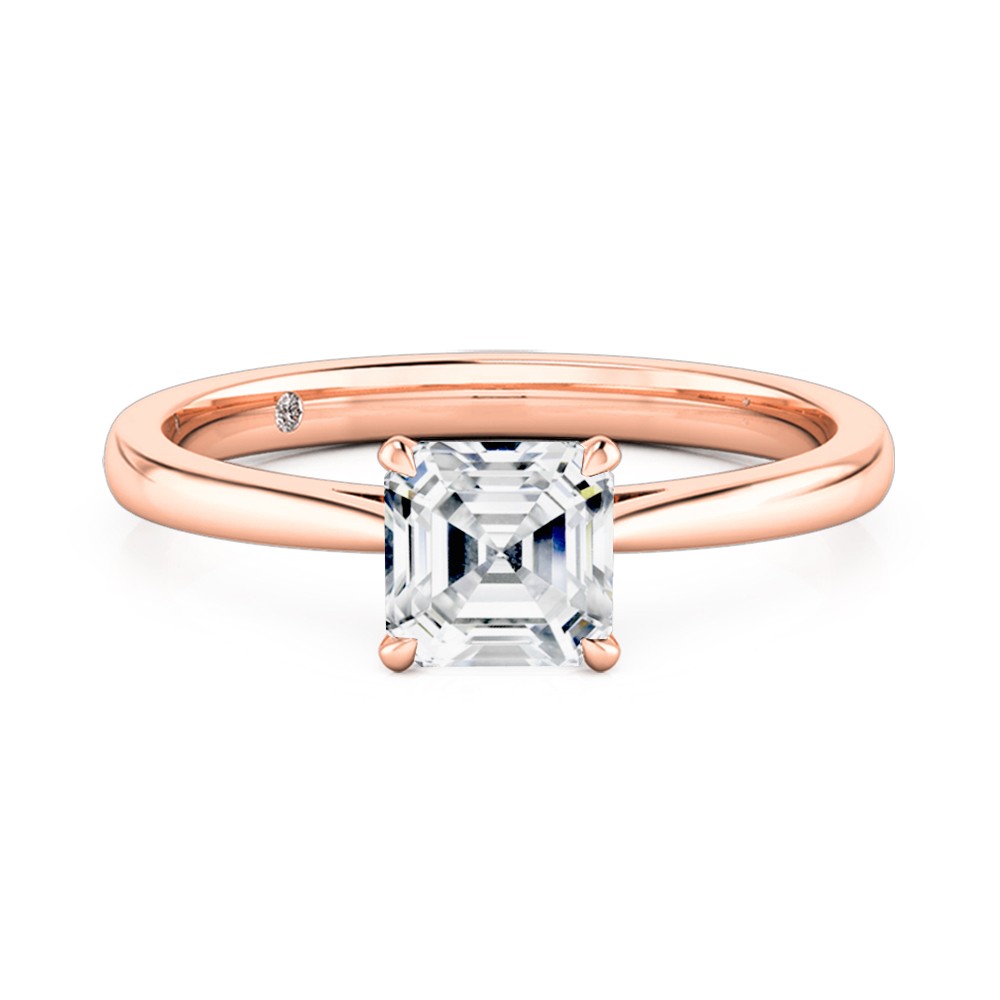 Asscher Cut Solitaire Diamond Engagement Ring 18K Rose Gold