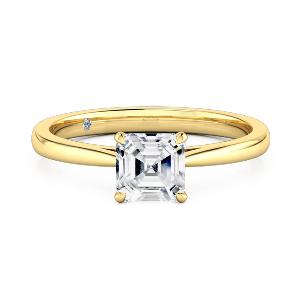 Asscher Cut Solitaire Diamond Engagement Ring 18K Yellow Gold