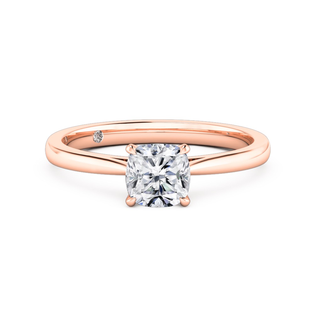 Cushion Cut Solitaire Diamond Engagement Ring 18K Rose Gold