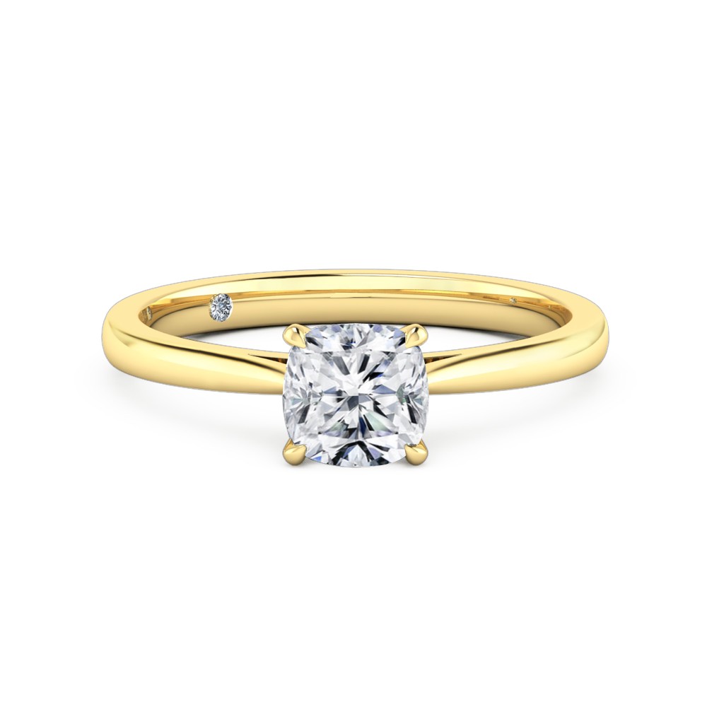 Cushion Cut Solitaire Diamond Engagement Ring 18K Yellow Gold