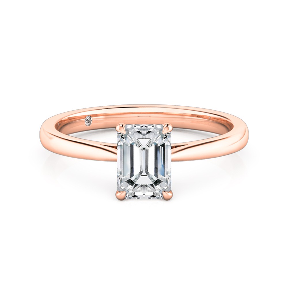 Emerald Cut Solitaire Diamond Engagement Ring 18K Rose Gold