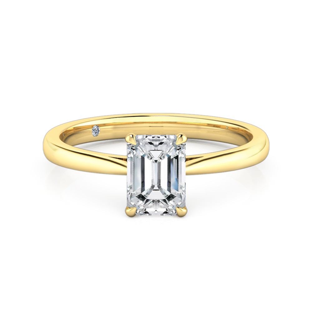 Emerald Cut Solitaire Diamond Engagement Ring 18K Yellow Gold