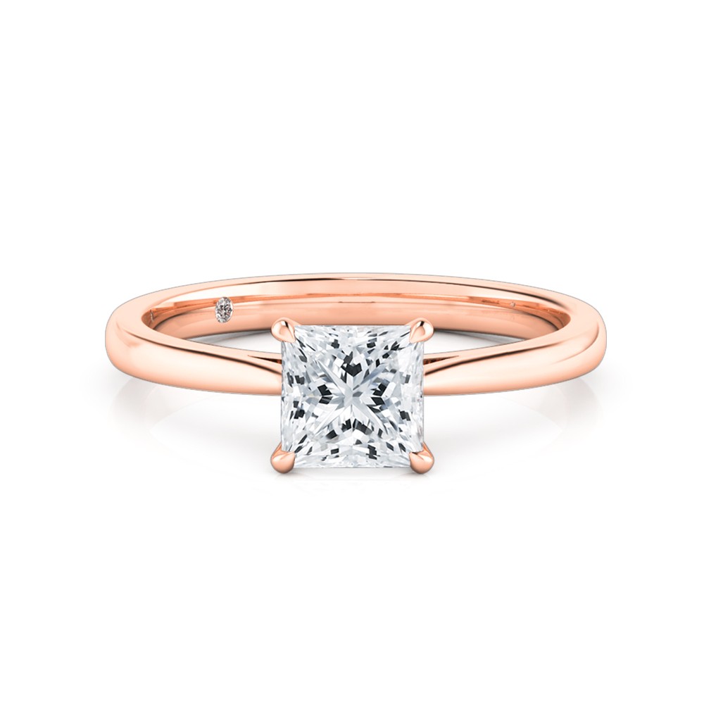 Princess Cut Solitaire Diamond Engagement Ring 18K Rose Gold