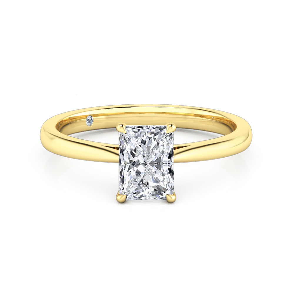 Radiant Cut Solitaire Diamond Engagement Ring 18K Yellow Gold