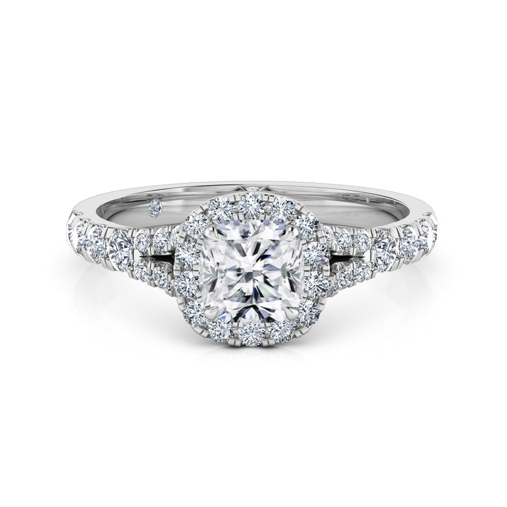 Cushion Cut Halo Diamond Engagement Ring 18K White Gold