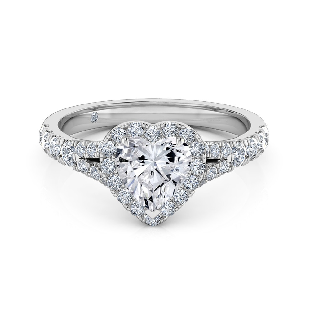 Heart Cut Halo Diamond Engagement Ring 18K White Gold