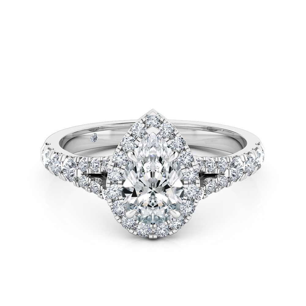 Pear Cut Halo Diamond Engagement Ring 18K White Gold