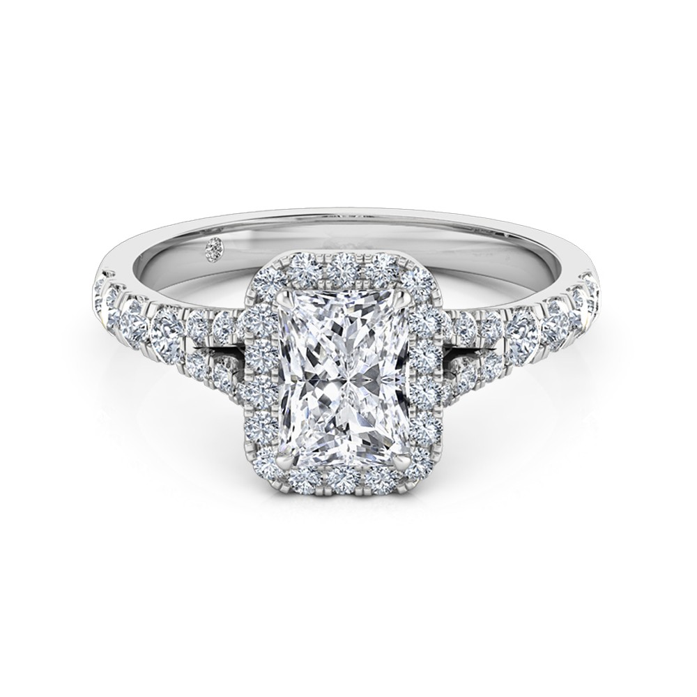 Radiant Cut Halo Diamond Engagement Ring 18K White Gold