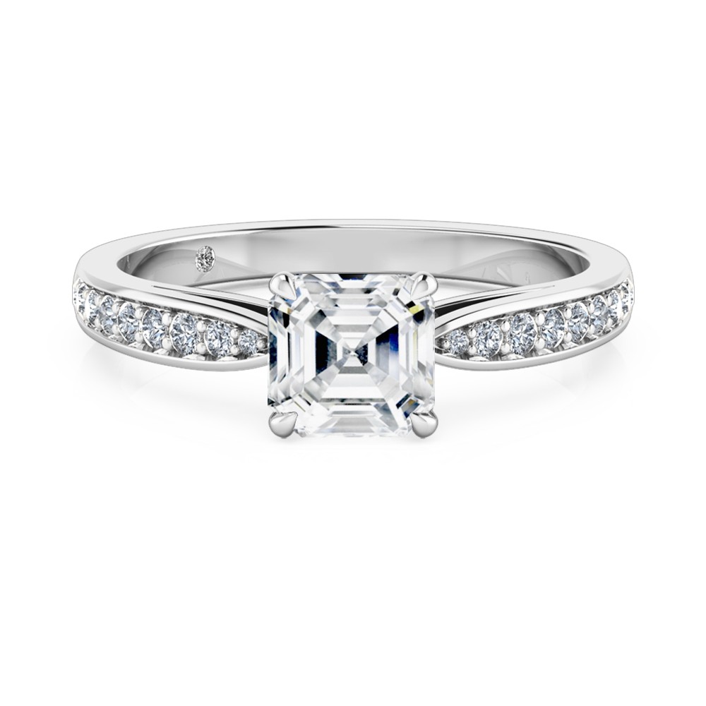 Asscher Cut Diamond Band Diamond Engagement Ring 18K White Gold