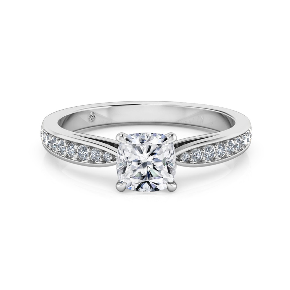 Cushion Cut Diamond Band Diamond Engagement Ring 18K White Gold