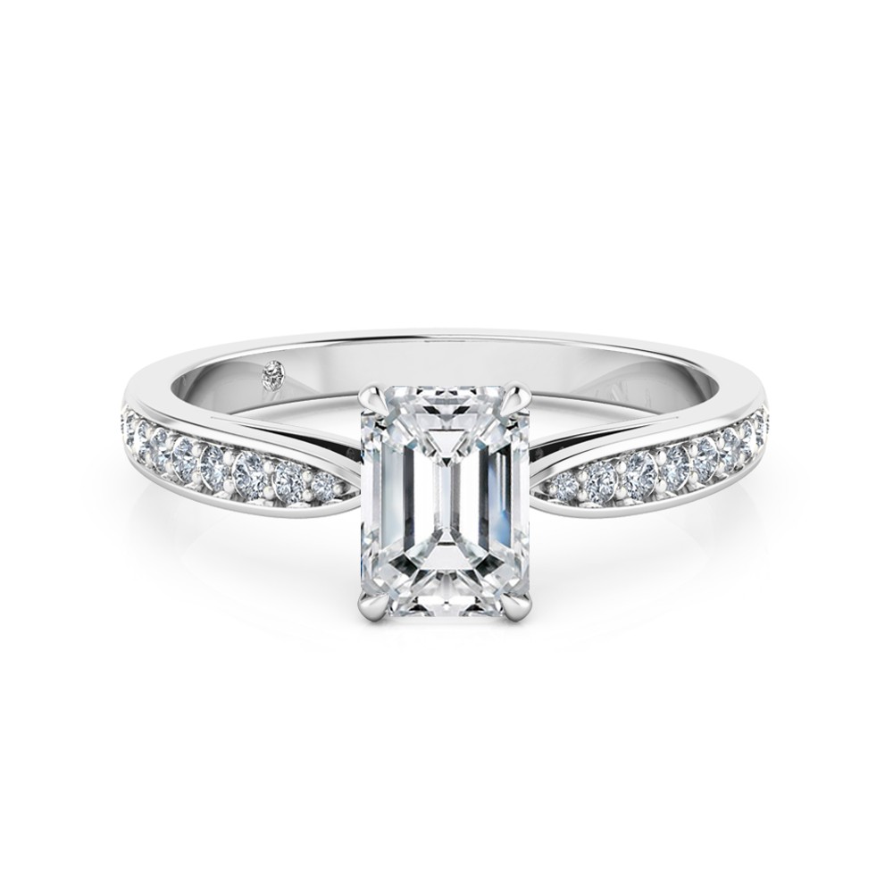 Emerald Cut Diamond Band Diamond Engagement Ring 18K White Gold