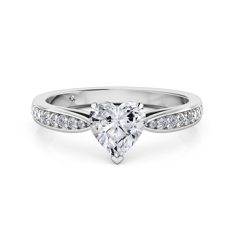 Heart Cut Diamond Band Diamond Engagement Ring 18K White Gold