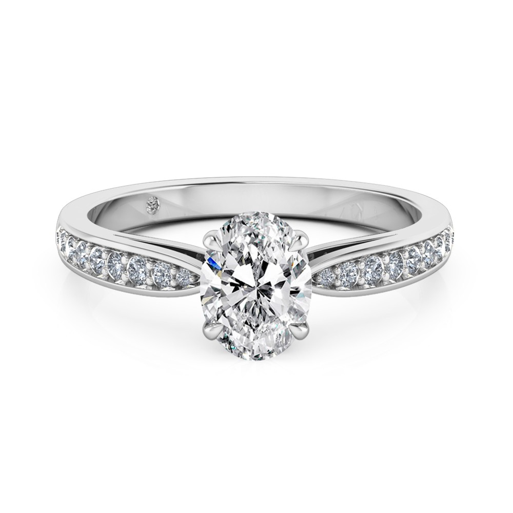 Oval Cut Diamond Band Diamond Engagement Ring 18K White Gold